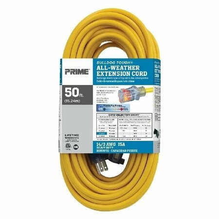 PRIME EXTENSION CORD YELW 50'L LT511730